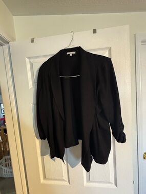 Black Draped Open-Front Women's Knit Blazer